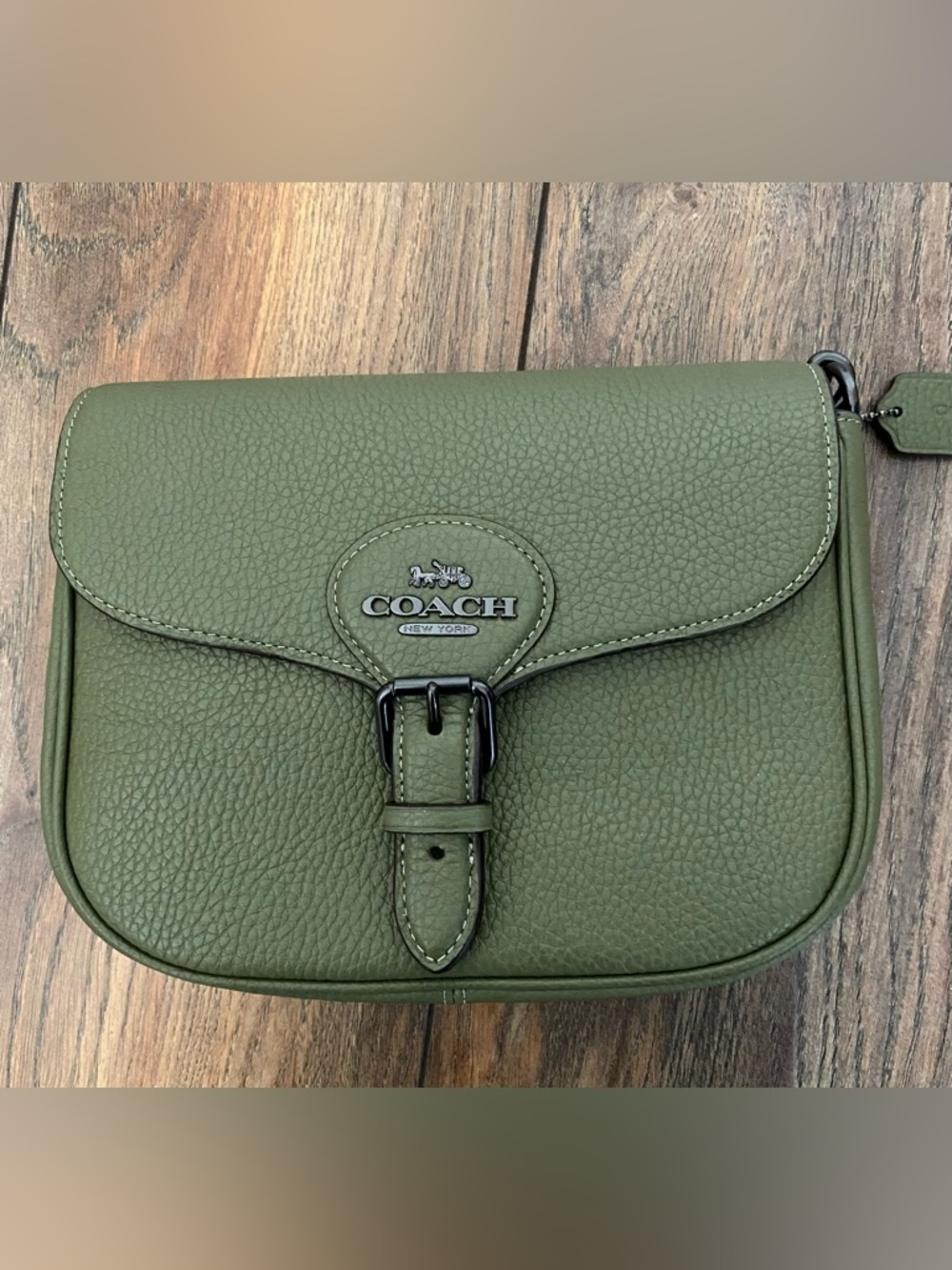 Coach Olive Green Pebbled Leather Buckle Crossbody Bag
